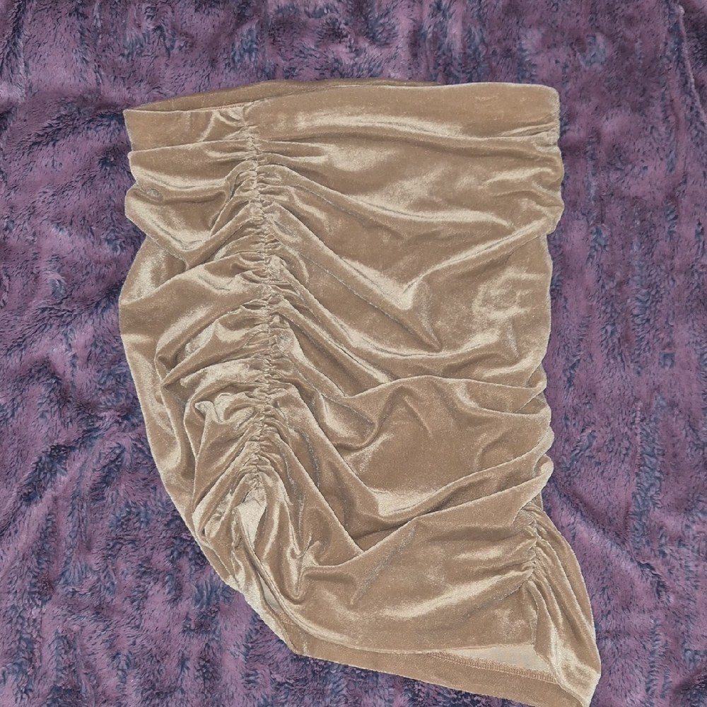 NWOT Express Tan Velvet Asymmetrical Skirt Size Small